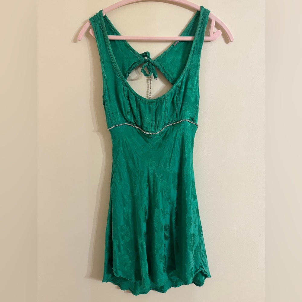 Free People Green Backless Mini Dress with Rhinestones
